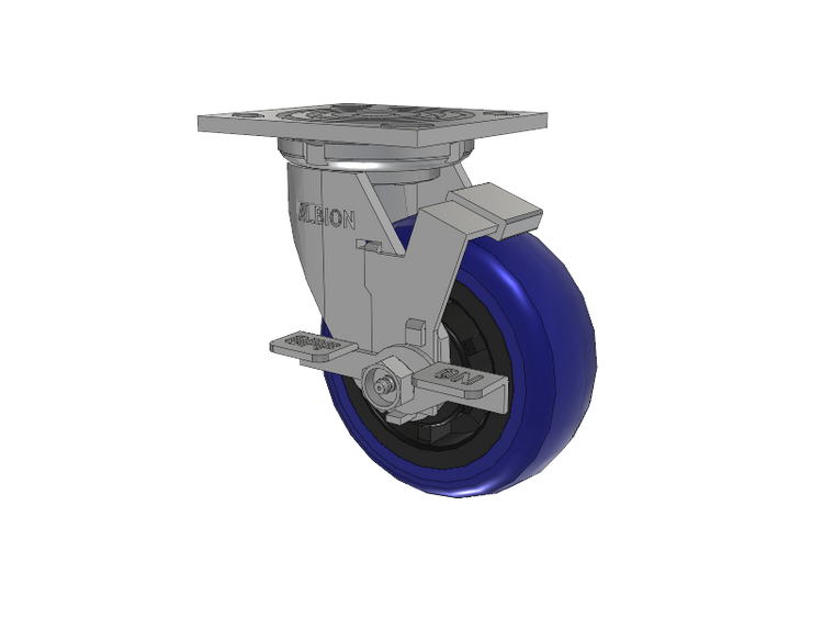 16 Series Top Plate Swivel Caster with 5 x 2 Blue Tread on Grey Polypropylene Core EG - Eagle Polyurethane (Polypropylene Core) Wheel and Face Brake