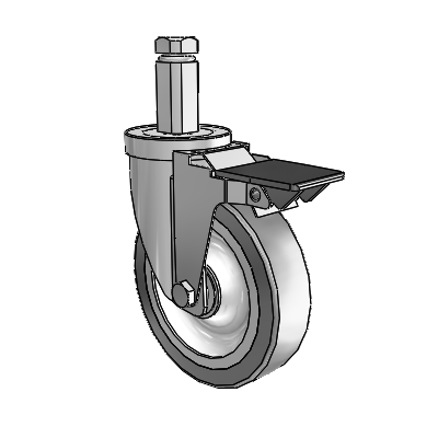 30 Series Square Stem Zinc Swivel Caster with 5 x 1.25 Advantage TPR (Flat) Wheel and PosiLoc Brake