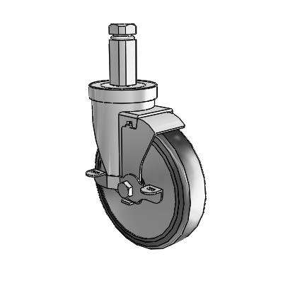 30 Series Square Stem Zinc Swivel Caster with 5 x 1.25 Cushion Rubber (+ Side Plates) Wheel and VertiLoc Brake