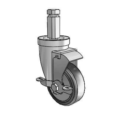 30 Series Square Stem Zinc Swivel Caster with 5 x 1.25 Hard Rubber (+ Side Plates) Wheel and VertiLoc Brake