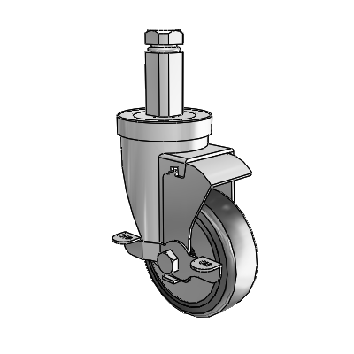 30 Series Square Stem Zinc Swivel Caster with 5 x 1.25 Hard Rubber (+ Side Plates) Wheel and VertiLoc Brake