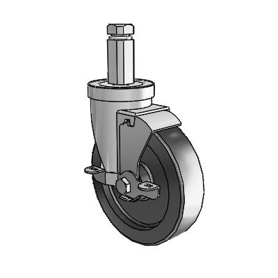 30 Series Square Stem Zinc Swivel Caster with 5 x 1.25 Polyolefin Wheel and VertiLoc Brake