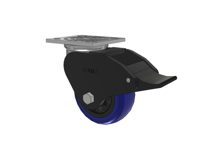 16 Series Top Plate Swivel Caster with 5 x 2 Blue Tread on Grey Polypropylene Core EG - Eagle Polyurethane (Polypropylene Core) Wheel and Total Lock Brake