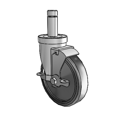 30 Series Grip Ring Zinc Swivel Caster with 5 x 1.25 Hard Rubber Wheel and VertiLoc Brake