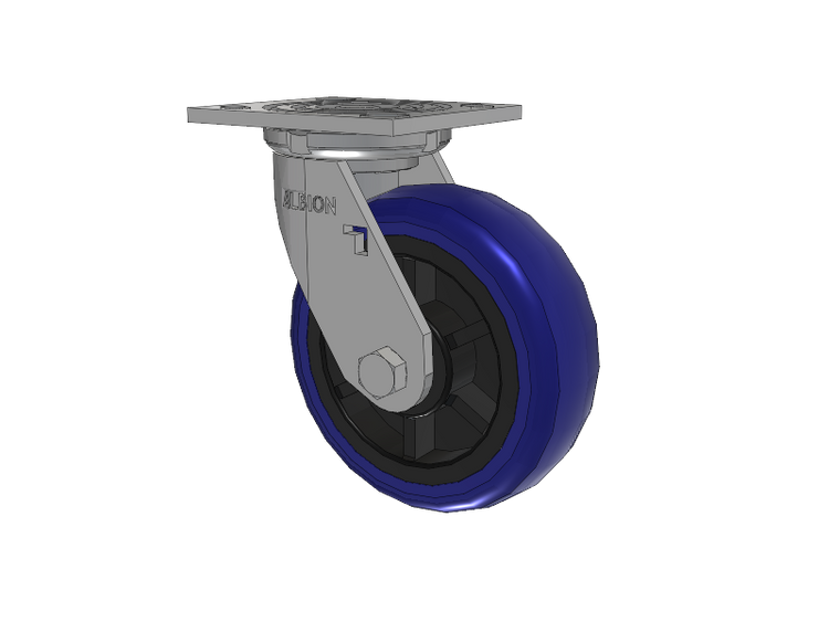 16 Series Top Plate Swivel Caster with 6 x 2 Blue Tread on Grey Polypropylene Core EG - Eagle Polyurethane (Polypropylene Core) Wheel