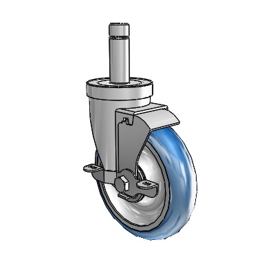30 Series Grip Ring Zinc Swivel Caster with 5 x 1.25 PolyLoc (Blue) Wheel and VertiLoc Brake