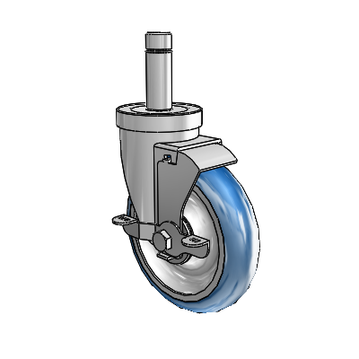 30 Series Grip Ring Zinc Swivel Caster with 5 x 1.25 PolyLoc (Blue) Wheel and VertiLoc Brake