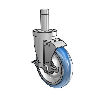 30 Series Grip Ring Zinc Swivel Caster with 5 x 1.25 PolyLoc (Blue) Wheel and VertiLoc Brake