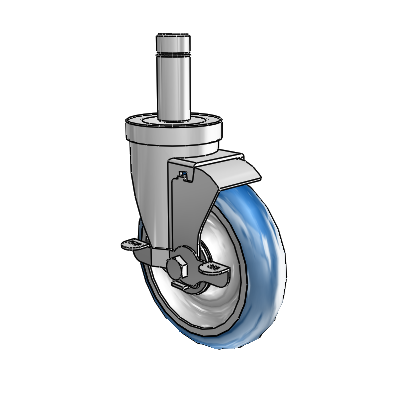 30 Series Grip Ring Zinc Swivel Caster with 5 x 1.25 PolyLoc (Blue) Wheel and VertiLoc Brake