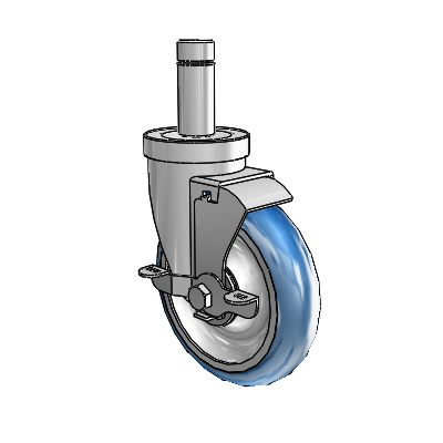 30 Series Grip Ring Zinc Swivel Caster with 5 x 1.25 PolyLoc (Blue) Wheel and VertiLoc Brake