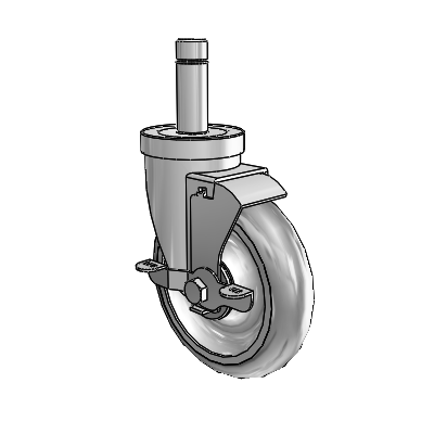 Roulette pivotante à anneau de préhension de la série 30 en zinc, équipée d'une roue PolyLock 5 x 1,25 (grise) et d'un frein VertiLoc