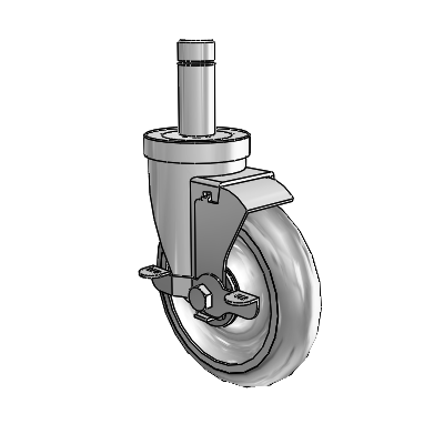 Roulette pivotante à anneau de préhension de la série 30 en zinc, équipée d'une roue PolyLock 5 x 1,25 (grise) et d'un frein VertiLoc