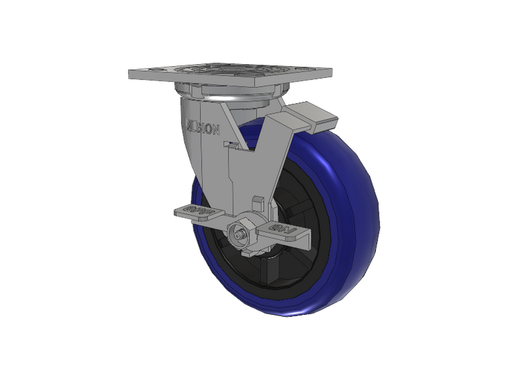 16 Series Top Plate Swivel Caster with 6 x 2 Blue Tread on Grey Polypropylene Core EG - Eagle Polyurethane (Polypropylene Core) Wheel and Face Brake