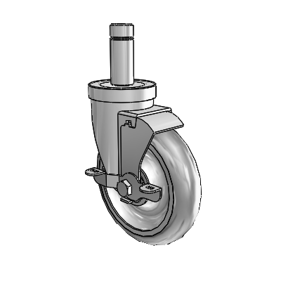 30 Series Grip Ring Zinc Swivel Caster with 5 x 1.25 PolyLock (Grey) Wheel and VertiLoc Brake