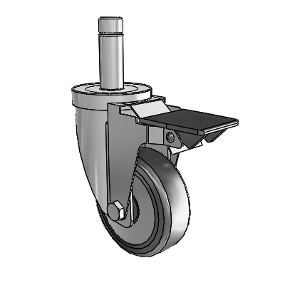 30 Series Grip Ring Zinc Swivel Caster with 5 x 1.25 Hard Rubber (+ Side Plates) Wheel and PosiLoc Brake