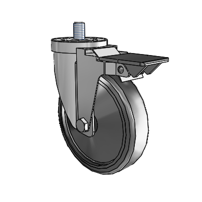 30 Series Threaded Stem Zinc Swivel Caster with 5 x 1.25 Cushion Rubber (Conductive) Wheel and PosiLoc Brake