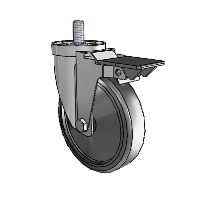 30 Series Threaded Stem Zinc Swivel Caster with 5 x 1.25 Cushion Rubber (Conductive) Wheel and PosiLoc Brake