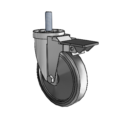 30 Series Threaded Stem Zinc Swivel Caster with 5 x 1.25 Cushion Rubber (Conductive) Wheel and PosiLoc Brake