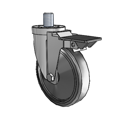 30 Series Threaded Stem Zinc Swivel Caster with 5 x 1.25 Cushion Rubber (Conductive) Wheel and PosiLoc Brake