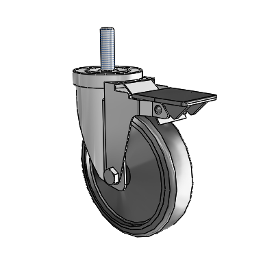 30 Series Threaded Stem Zinc Swivel Caster with 5 x 1.25 Hard Rubber Wheel and PosiLoc Brake