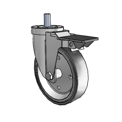 30 Series Threaded Stem Zinc Swivel Caster with 5 x 1.25 Welded Disc Rubber (Black) Wheel and PosiLoc Brake