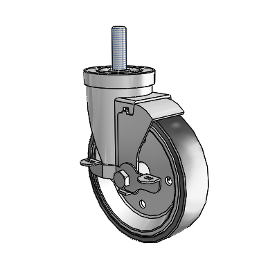 30 Series Threaded Stem Zinc Swivel Caster with 5 x 1.25 Welded Disc Rubber (Black) Wheel and VertiLoc Brake