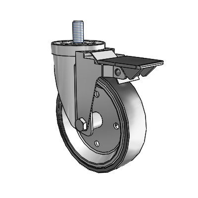 30 Series Threaded Stem Zinc Swivel Caster with 5 x 1.25 Welded Disc Polyurethane Wheel and PosiLoc Brake