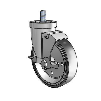 Roulette pivotante à tige filetée en zinc de la série 30, équipée d'une roue en polyuréthane à disque soudé de 5 x 1,25 et d'un frein VertiLoc
