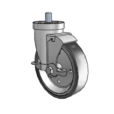 Roulette pivotante à tige filetée en zinc de la série 30, équipée d'une roue en polyuréthane à disque soudé de 5 x 1,25 et d'un frein VertiLoc