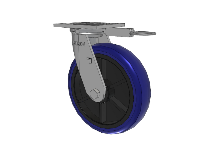 16 Series Top Plate Swivel Caster with 8 x 2 Blue Tread on Grey Polypropylene Core EG - Eagle Polyurethane (Polypropylene Core) Wheel
