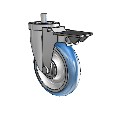 30 Series Threaded Stem Zinc Swivel Caster with 5 x 1.25 PolyLoc (Blue) Wheel and PosiLoc Brake