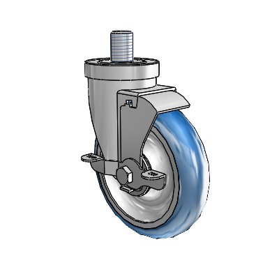 30 Series Threaded Stem Zinc Swivel Caster with 5 x 1.25 PolyLoc (Blue) Wheel and VertiLoc Brake