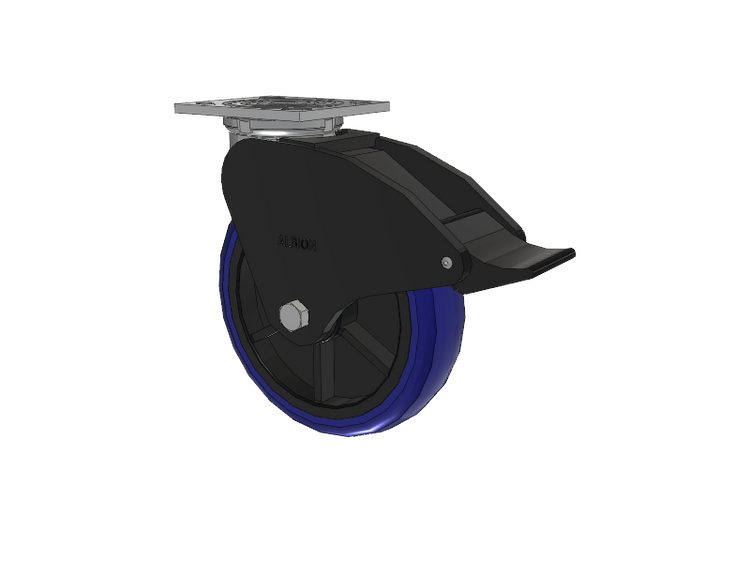 16 Series Top Plate Swivel Caster with 8 x 2 Blue Tread on Grey Polypropylene Core EG - Eagle Polyurethane (Polypropylene Core) Wheel and Total Lock Brake