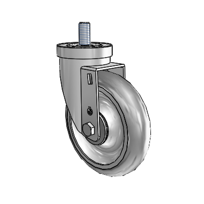 Roulette pivotante en zinc à tige filetée de la série 30, équipée d'une roue PolyLock 5 x 1,25 (grise)