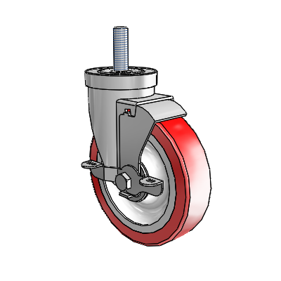 Roulette pivotante à tige filetée en zinc de la série 30, équipée d'une roue Advantage Heat (plate) de 5 x 1,25 et d'un frein VertiLoc