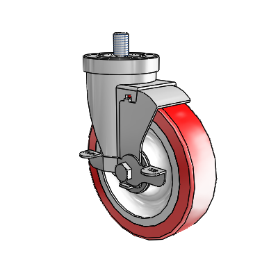Roulette pivotante à tige filetée en zinc de la série 30, équipée d'une roue Advantage Heat (plate) de 5 x 1,25 et d'un frein VertiLoc