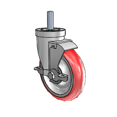 Roulette pivotante à tige filetée en zinc de la série 30, équipée d'une roue Advantage Heat (ronde) de 5 x 1,25 et d'un frein VertiLoc