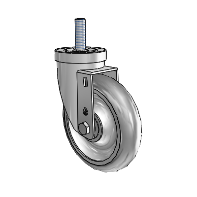 Roulette pivotante en zinc à tige filetée de la série 30, équipée d'une roue PolyLock 5 x 1,25 (grise)