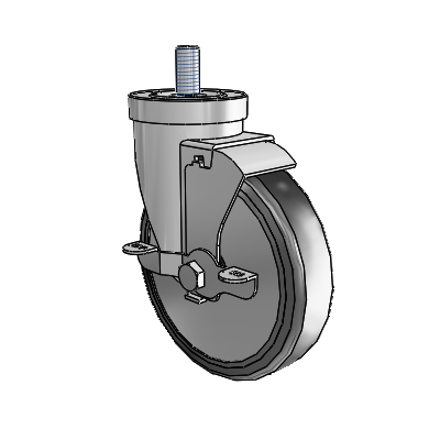 30 Series Threaded Stem Zinc Swivel Caster with 5 x 1.25 Cushion Rubber (+ Side Plates) Wheel and VertiLoc Brake