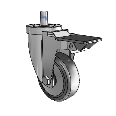 30 Series Threaded Stem Zinc Swivel Caster with 5 x 1.25 Hard Rubber (+ Side Plates) Wheel and PosiLoc Brake