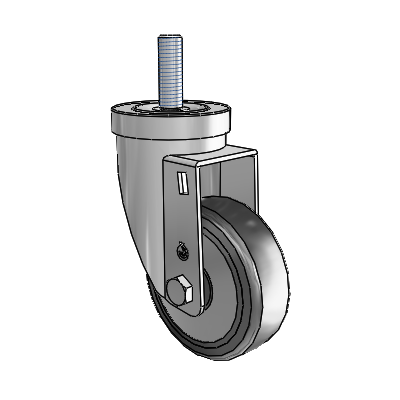 30 Series Threaded Stem Zinc Swivel Caster with 5 x 1.25 Hard Rubber (+ Side Plates) Wheel