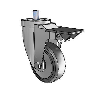 30 Series Threaded Stem Zinc Swivel Caster with 5 x 1.25 Hard Rubber (+ Side Plates) Wheel and PosiLoc Brake