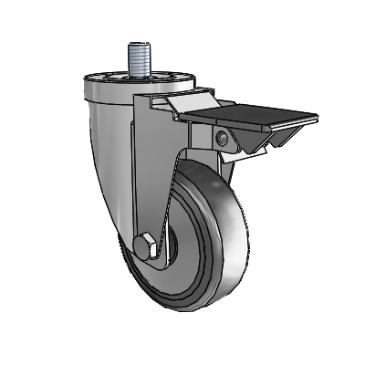 30 Series Threaded Stem Zinc Swivel Caster with 5 x 1.25 Hard Rubber (+ Side Plates) Wheel and PosiLoc Brake