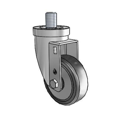 30 Series Threaded Stem Zinc Swivel Caster with 5 x 1.25 Hard Rubber (+ Side Plates) Wheel