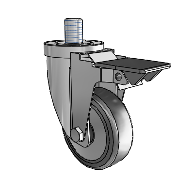 30 Series Threaded Stem Zinc Swivel Caster with 5 x 1.25 Hard Rubber (+ Side Plates) Wheel and PosiLoc Brake