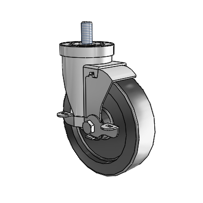 Roulette pivotante à tige filetée en zinc de la série 30, équipée d'une roue en polyoléfine de 5 x 1,25 et d'un frein VertiLoc