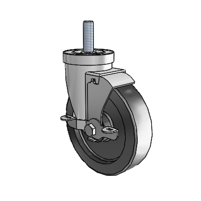 30 Series Threaded Stem Zinc Swivel Caster with 5 x 1.25 Polyolefin Wheel and VertiLoc Brake