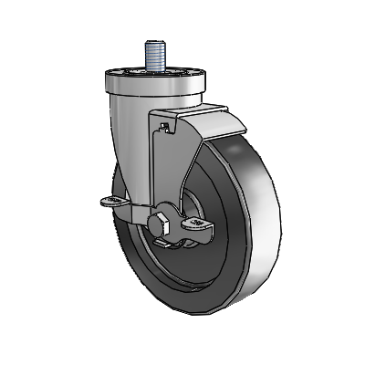 Roulette pivotante à tige filetée en zinc de la série 30, équipée d'une roue en polyoléfine de 5 x 1,25 et d'un frein VertiLoc