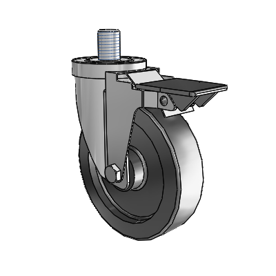 Roulette pivotante à tige filetée en zinc de la série 30, équipée d'une roue en polyoléfine de 5 x 1,25 et d'un frein PosiLoc