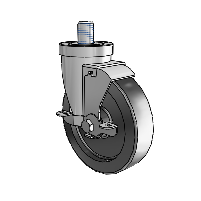 Roulette pivotante à tige filetée en zinc de la série 30, équipée d'une roue en polyoléfine de 5 x 1,25 et d'un frein VertiLoc